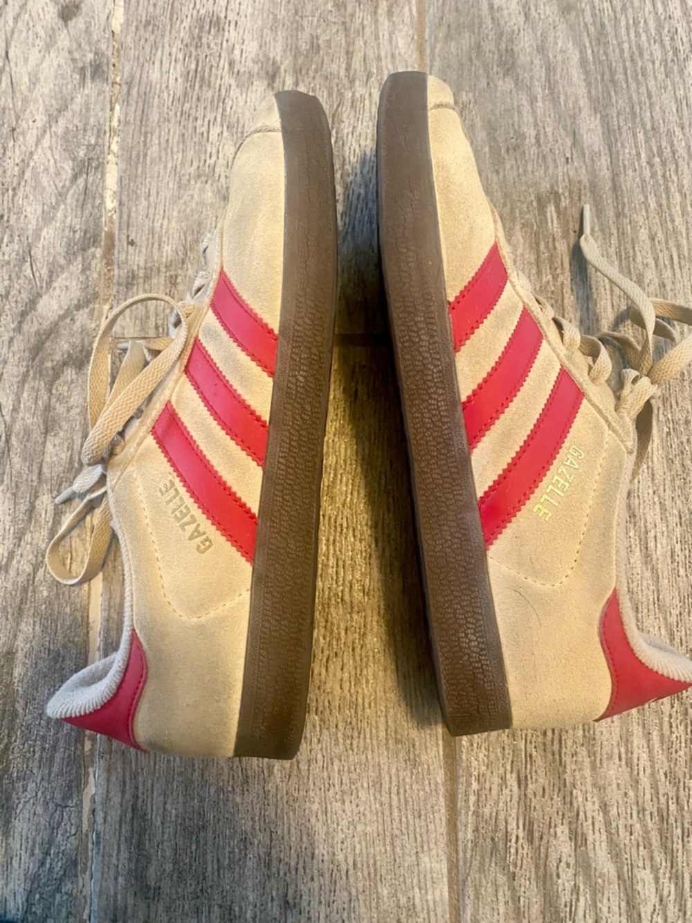 Adidas mens 7 Original Gazelle size beige with red stripes - Picture 3 of 6